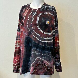 Carhartt Mens Loose Fit Long Sleeve Shirt Xl Red Acid Wash Pocket Tee Casual